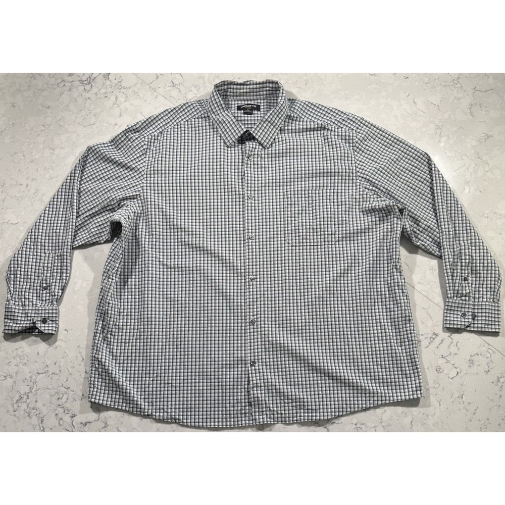 Claiborne Stretch Shirt Mens 3XL Blue White Gingham Cotton Long Sleeve Button Up